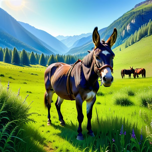 Image of a waiting of a mule in the meadow