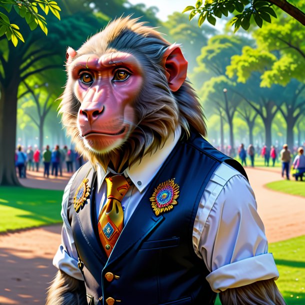 Drawing of a baboon in a vest in the park