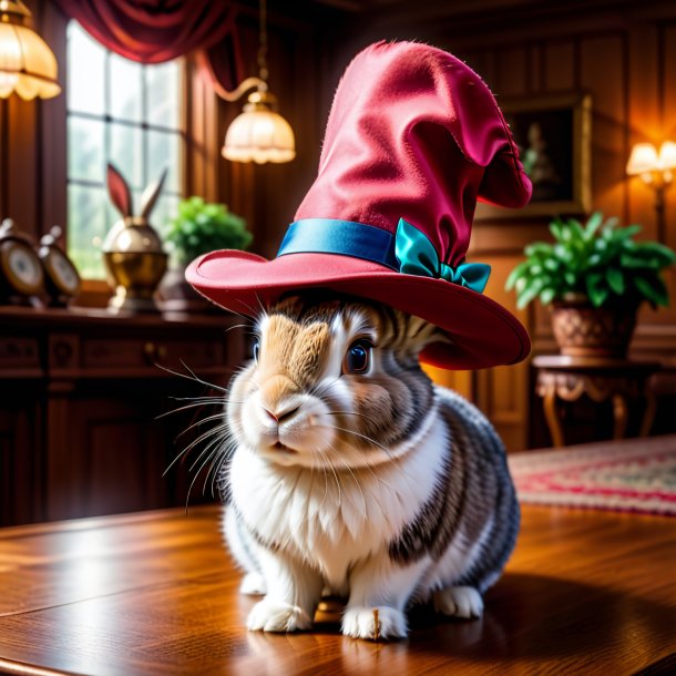 Foto de un conejo en un sombrero en la casa