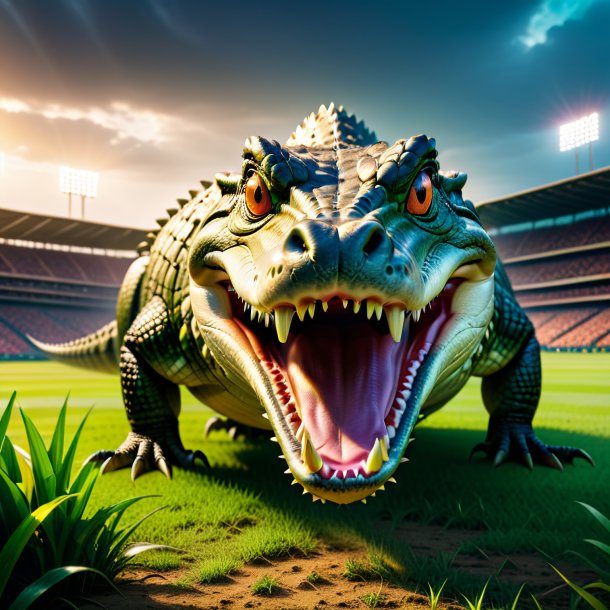 Picture of a threatening of a crocodile on the field