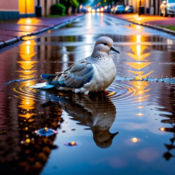 Foto de una espera de una paloma en el charco