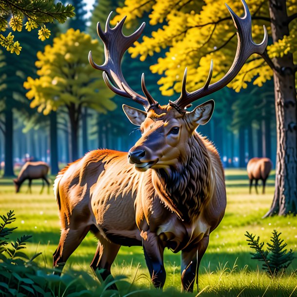 Picture of a eating of a elk in the park