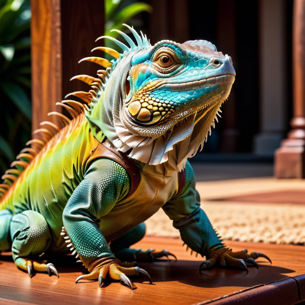 Photo of a iguana in a brown shoes