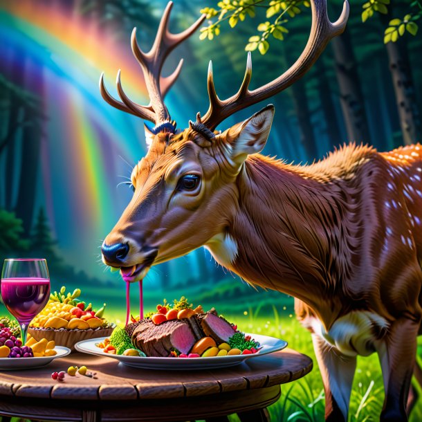 Image of a eating of a deer on the rainbow