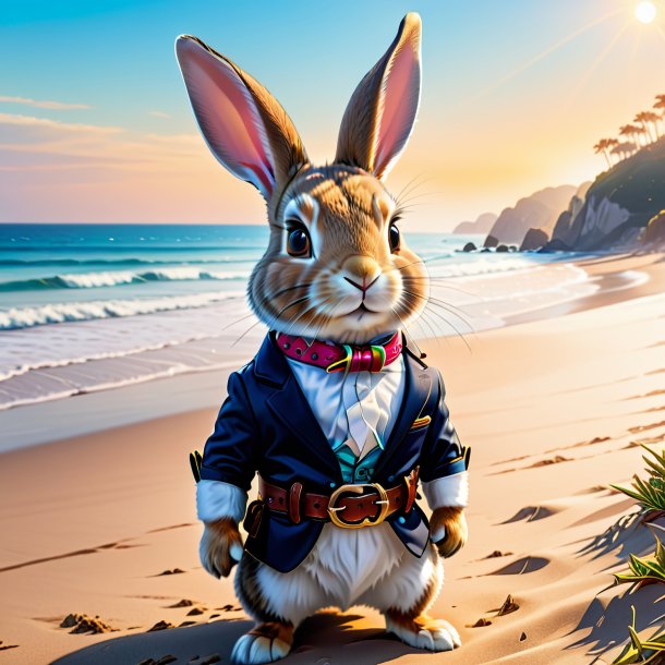 Drawing of a rabbit in a belt on the beach