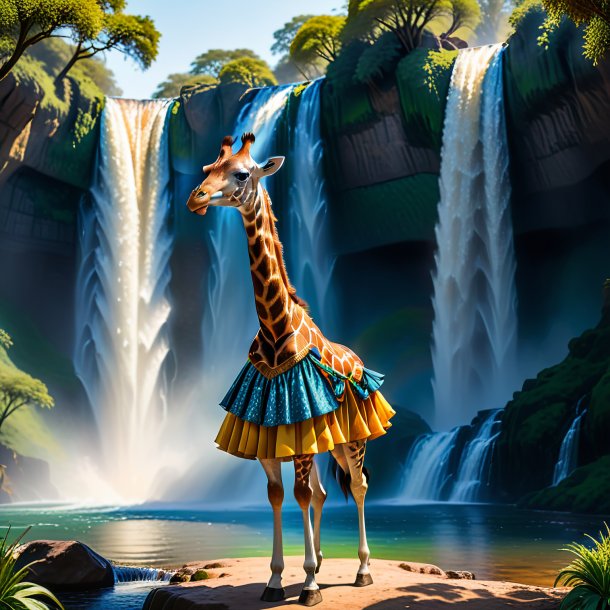 Image of a giraffe in a skirt in the waterfall