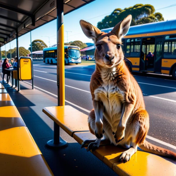 Foto de um comer de um canguru no ponto de ônibus