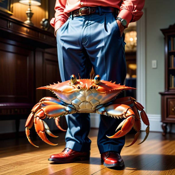 Image of a crab in a trousers in the house