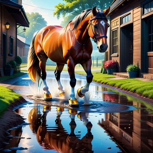 Illustration of a horse in a shoes in the puddle