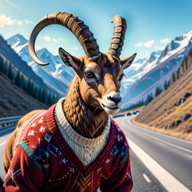 Drawing of a ibex in a sweater on the highway