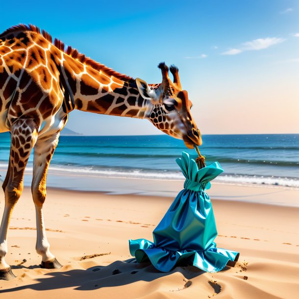 Imagem de uma girafa em uma luvas na praia