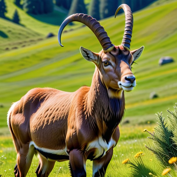 Foto de um ibex em um cinto no prado