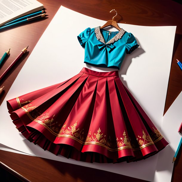 Sketch of a crimson skirt from paper