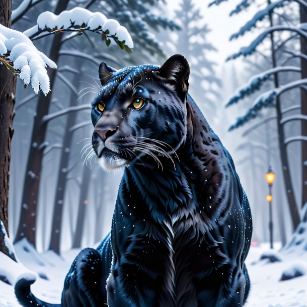 Image of a waiting of a panther in the snow