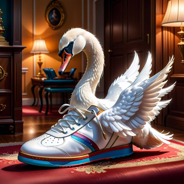 Drawing of a swan in a shoes in the house