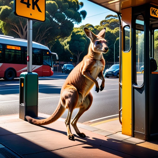 Imagem de um salto de um canguru no ponto de ônibus