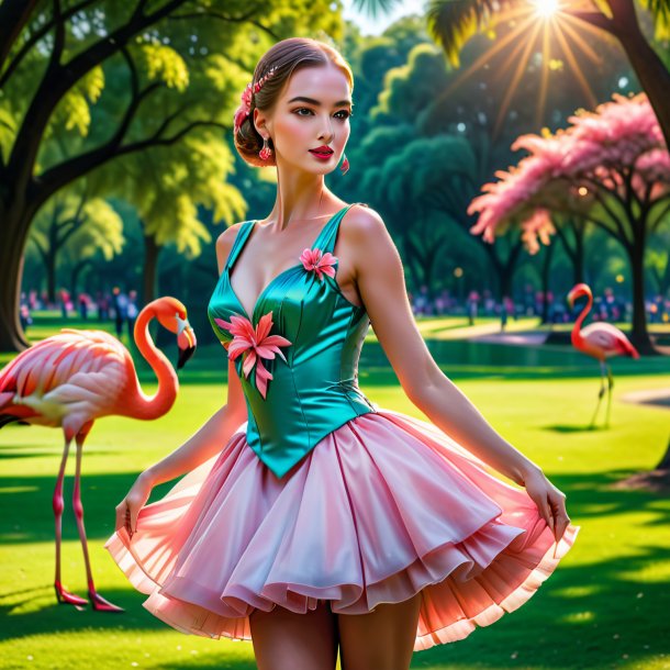 Foto de um flamingo em um vestido no parque