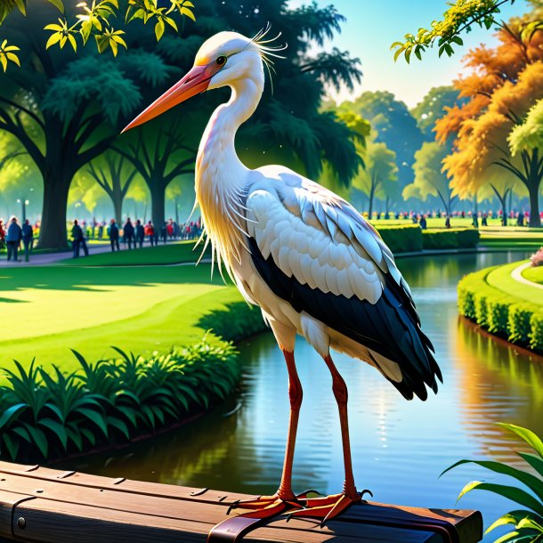 Drawing of a stork in a belt in the park