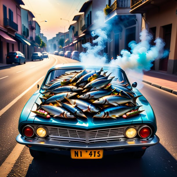 Picture of a smoking of a sardines on the road