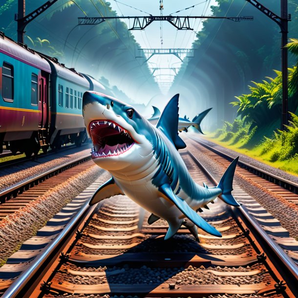 Pic of a dancing of a shark on the railway tracks