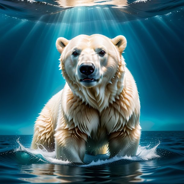 Photo of a polar bear in a jeans in the water