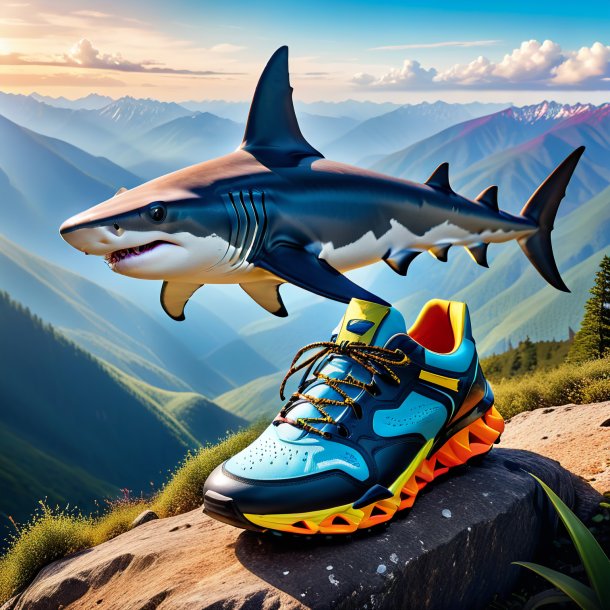 Picture of a hammerhead shark in a shoes in the mountains