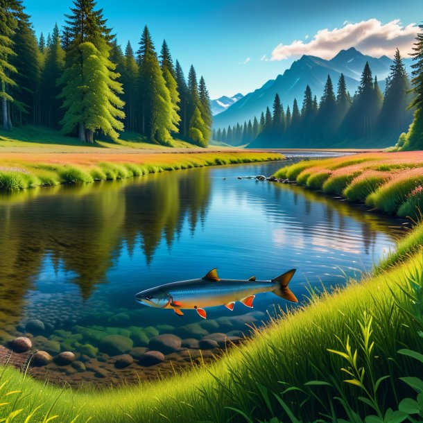 Picture of a waiting of a salmon in the meadow