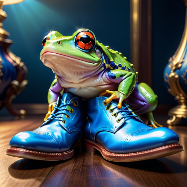 Image d'une grenouille dans une chaussure bleue