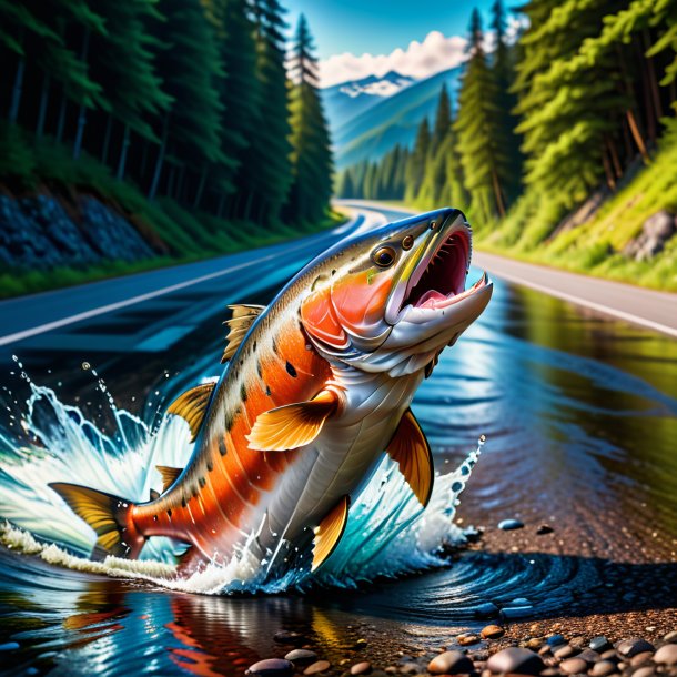 Picture of a threatening of a salmon on the road