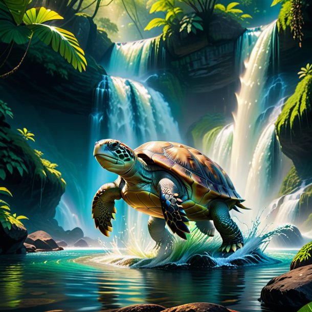 Foto de un baile de una tortuga en la cascada