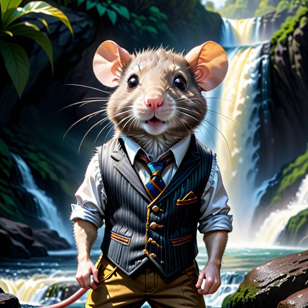 Drawing of a rat in a vest in the waterfall