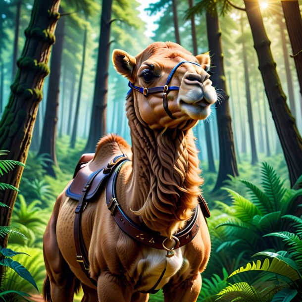 Illustration of a camel in a belt in the forest