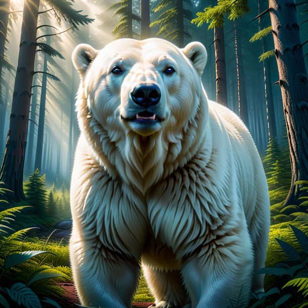 Photo of a polar bear in a jeans in the forest