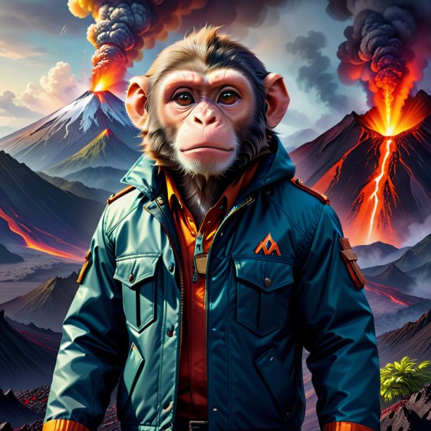 Illustration of a monkey in a jacket in the volcano