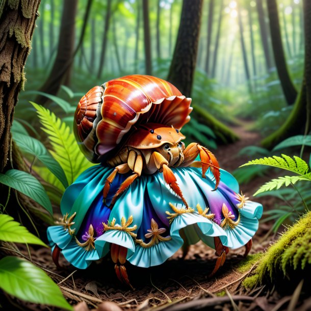 Pic of a hermit crab in a dress in the forest