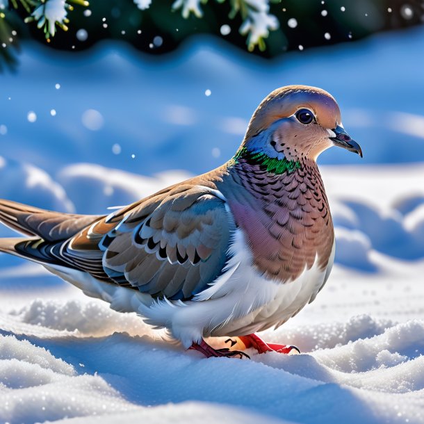 Pic of a swimming of a dove in the snow