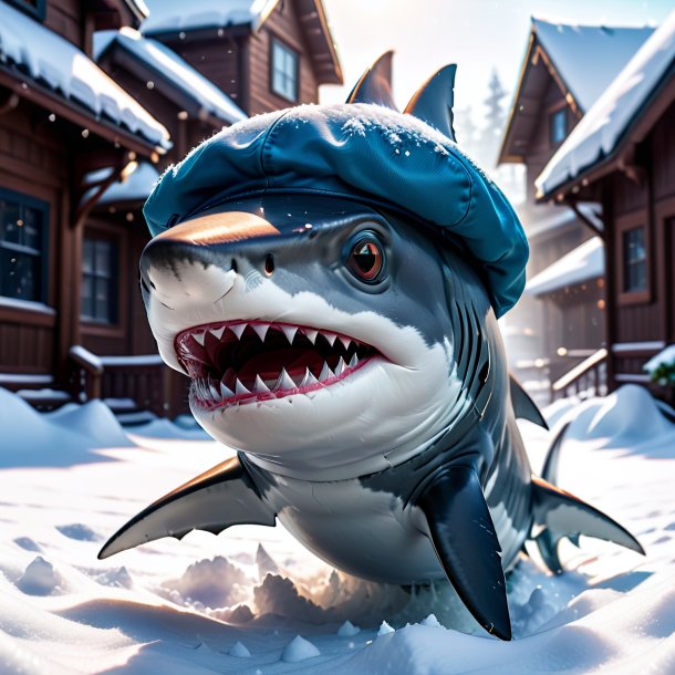 Pic of a shark in a cap in the snow