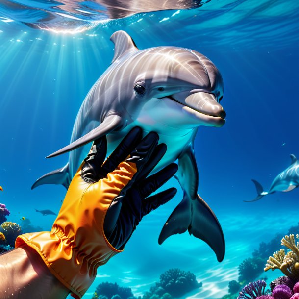 Pic of a dolphin in a gloves in the sea