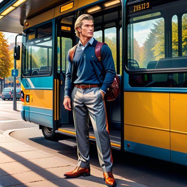 Picture of a pike in a trousers on the bus stop