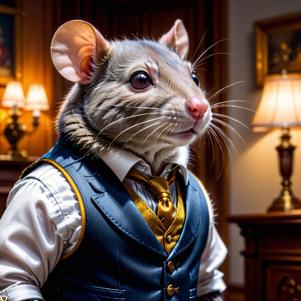 Picture of a rat in a vest in the house