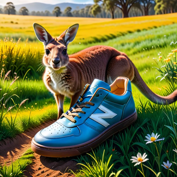 Picture of a kangaroo in a shoes in the meadow