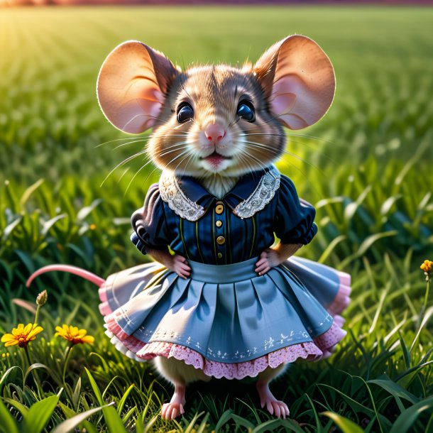 Picture of a mouse in a skirt on the field