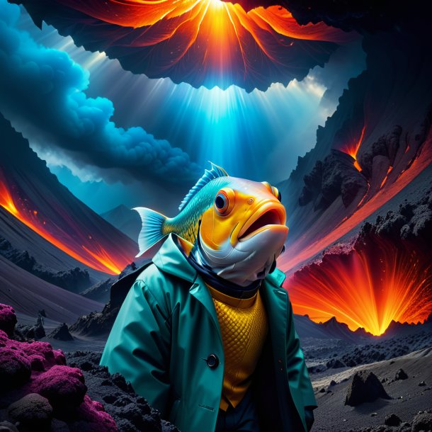 Image of a fish in a coat in the volcano