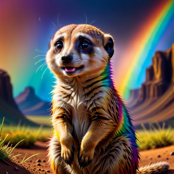 Foto de um choro de um meerkat no arco-íris