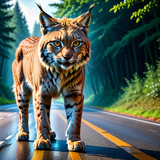 Image of a crying of a lynx on the road