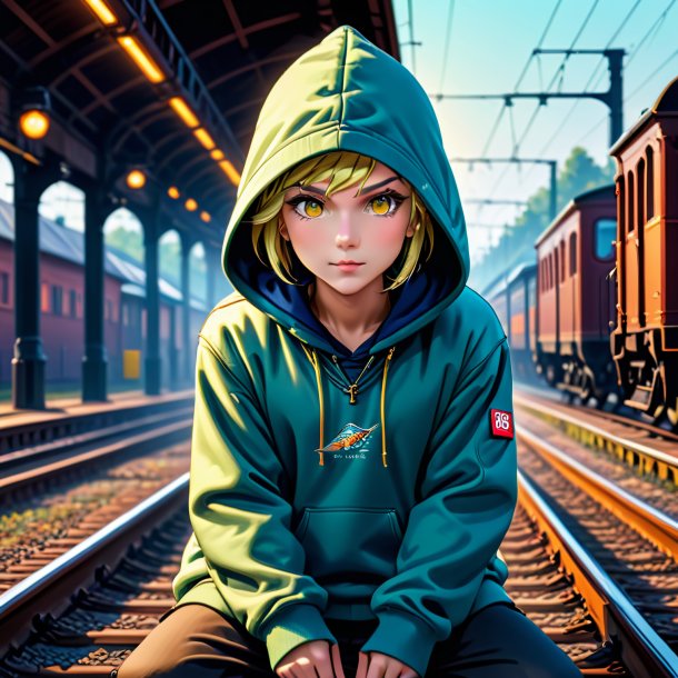 Ilustração de um pique em um hoodie nos trilhos ferroviários