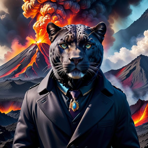 Image of a panther in a coat in the volcano