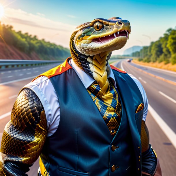 Picture of a snake in a vest on the highway