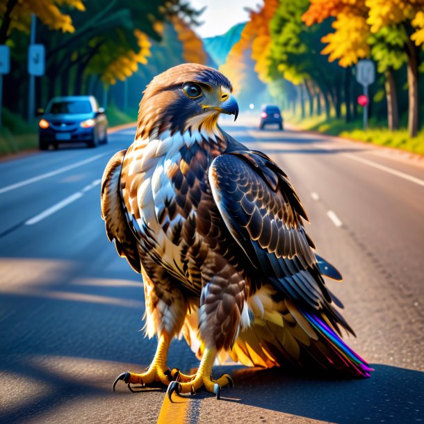 Foto de um falcão em um vestido na estrada