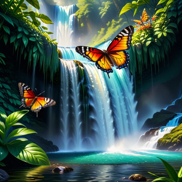 Image of a drinking of a butterfly in the waterfall